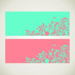 Abstract floral horizontal banners in mint and pink color theme with place for text. Variation of backgrounds for posts, social network, flyer, card, sale