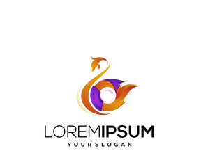 Modern gradient color circle swan mascot logo vector