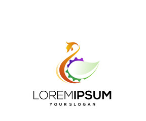 Modern gradient color gear green goose mascot logo vector