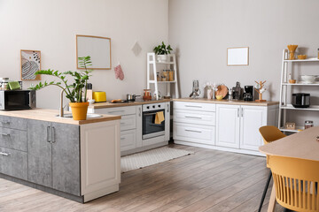 Modern studio apartment with kitchen interior