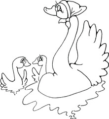 vector Cute cartoon mother swan and little swan