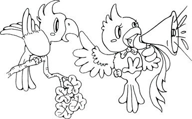 vector Cute cartoon parrot broadcasting with big speaker