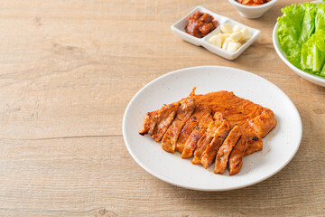 grilled pork marinated Kochujang sauce in Korean style with vegetable and kimchi