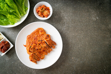 grilled pork marinated Kochujang sauce in Korean style with vegetable and kimchi