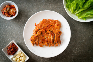 grilled pork marinated Kochujang sauce in Korean style with vegetable and kimchi