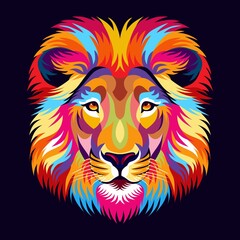 Plakat lion heads full of bright colors, symbols or logos, simple and elegant.