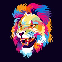 Fototapeta na wymiar lion heads full of bright colors, symbols or logos, simple and elegant.
