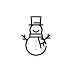 Happy smiling snowman wearing a hat and a scarf. Pixel perfect, editable stroke vector icon