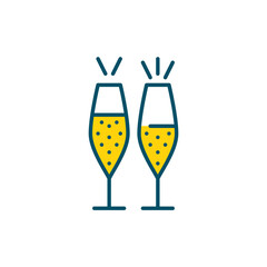 Vector champagne glasses. New year celebration, romantic party. Pixel perfect, editable stroke icons in color