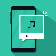 Smartphone music player app. Phone playing audio. Illustration vector