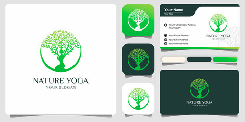 Yoga logo vector, a women meditation in Natural place.