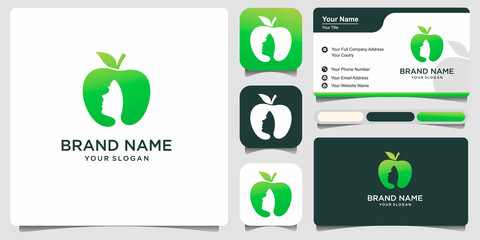 green apple with beautiful woman and business card.logo suitable for designing Diet , nutritionist.logo design vector illustration