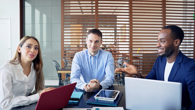 Group of multi racial people meeting in the office. Global business. Video conference. Web meeting.
