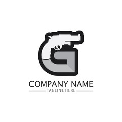 Gun logo and Army soldier sniper shot vector Design Illustration military shot revolver