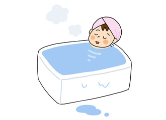 Naklejka premium 温かいお風呂にゆっくり浸かってリラックスする女の子 