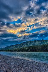 The Chuya and Katun Rivers merge in the mountains. Altai, Siberia, Russia.