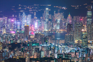 Fototapeta na wymiar Nightscape of the Victoria Harbour and Kowloon area of Hong Kong