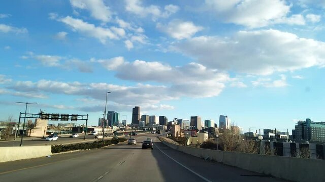 Driving around the downtown of Denver, Colorado ca. January 2021