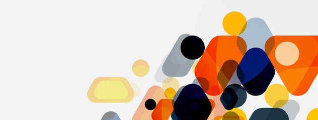 Color bubbles and rounded geometric shapes on white. Vector geometric minimal abstract background for wallpaper, banner, background, landing page