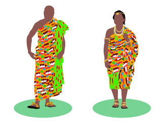 illustration of Ghanese man and women in traditional outfit - obrazy, fototapety, plakaty