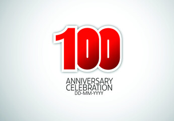 Simple Classic Style 100 Year Anniversary Red Color with on grey white Background, For Invitation, banner, ads, greeting card-vector