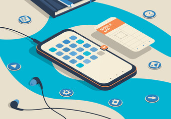 Isometric smartphone with abstract application