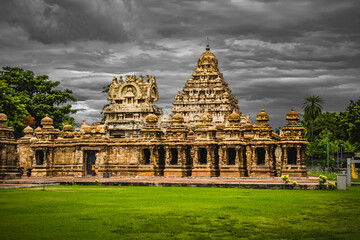 Beautiful Pallava architecture and exclusive sculptures at The Kanchipuram Kailasanathar temple, Oldest Hindu temple in Kanchipuram, Tamil Nadu - One of the best archeological sites in South India