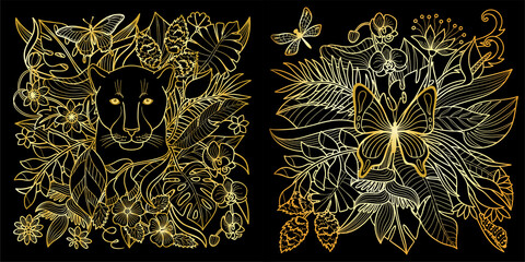 Butterfly and panther tropical prints set © kronalux