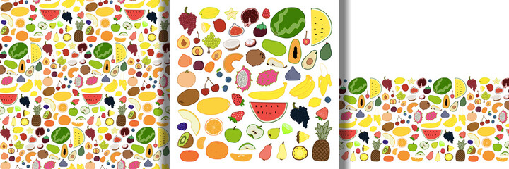 Fruits set amd seamless pattern and border
