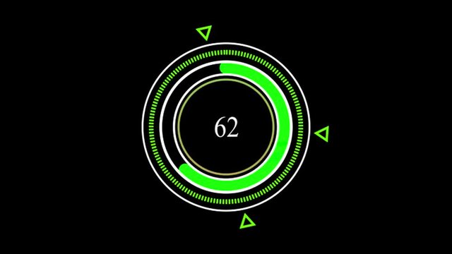 Radial or circular Progress Bars. Green colored template. Procent indicator. Modern motion graphics. Flat style. Bright and simple UI diagram elements. Isolated on black for Screen Mode.