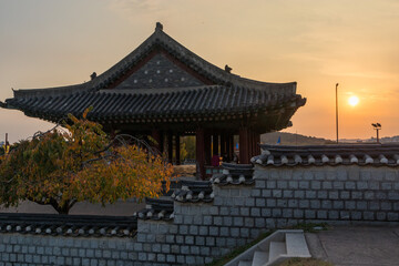 temple and sunset
