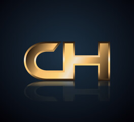 Modern Initial logo 2 letters Gold simple in Dark Background with Shadow Reflection CH