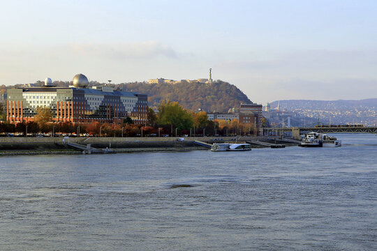 Geller hill and Danube river view at sunset, Hungary, Budapest