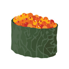 Gunkan maki with red caviar. Hand drawn sushi roll vector illustration.