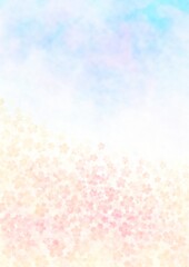 春霞のもとで咲く桜の花のイラスト