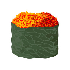 Gunkan maki with tobiko caviar. Hand drawn sushi roll vector illustration.