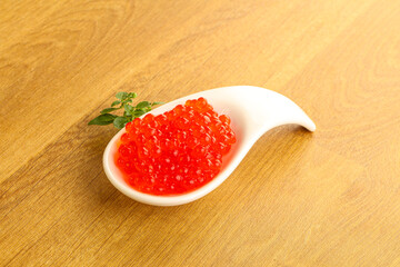 Red caviar in the bowl