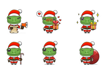 cute frog set, animal character bundles in santa costumes, animals wearing christmas costumes. cartoon in kawaii style