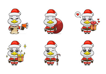 cute goose set, animal character bundles in santa costumes, animals wearing christmas costumes. cartoon in kawaii style