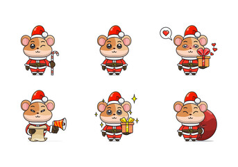 cute hamster set, animal character bundles in santa costumes, animals wearing christmas costumes. cartoon in kawaii style