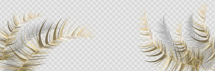 3D Golden Embossed Modern Palm Leaves.Eps10 vector.