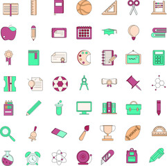 Fototapeta na wymiar School and education flat vector collection icon set