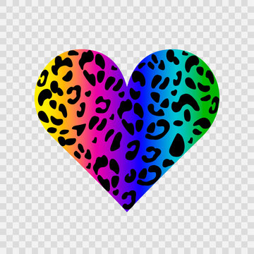 Leopard rainbow heart. Vector heart - symbol of love. For design of blog ,banner,poster,fashion,web sites,apps,card. Bright lgbt fashion design flag. Transparent background