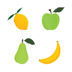 Set of fruits: lemon, apple, pear, banana. Vector illustration.