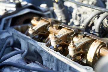Fototapeta premium Automobile valve system of car engine maintenance and service