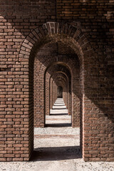 Endless corridors of Fort Jefferson on Dry Tortugas Island, Florida
