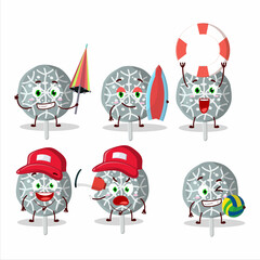 Happy Face snowflake cookies candy cartoon character playing on a beach