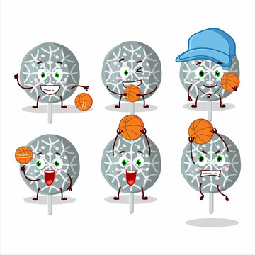 Talented snowflake cookies candy cartoon character as a basketball athlete