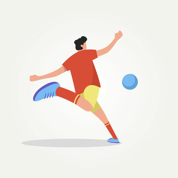 isolated soccer player kicks the ball flat vector illustration design