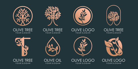  Olive , oil and tree logo and icon set. design template vector. Premium Vector